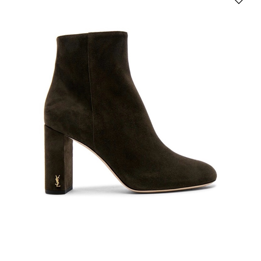 Yves Saint Laurent Dark Olive Suede Heeled Boots